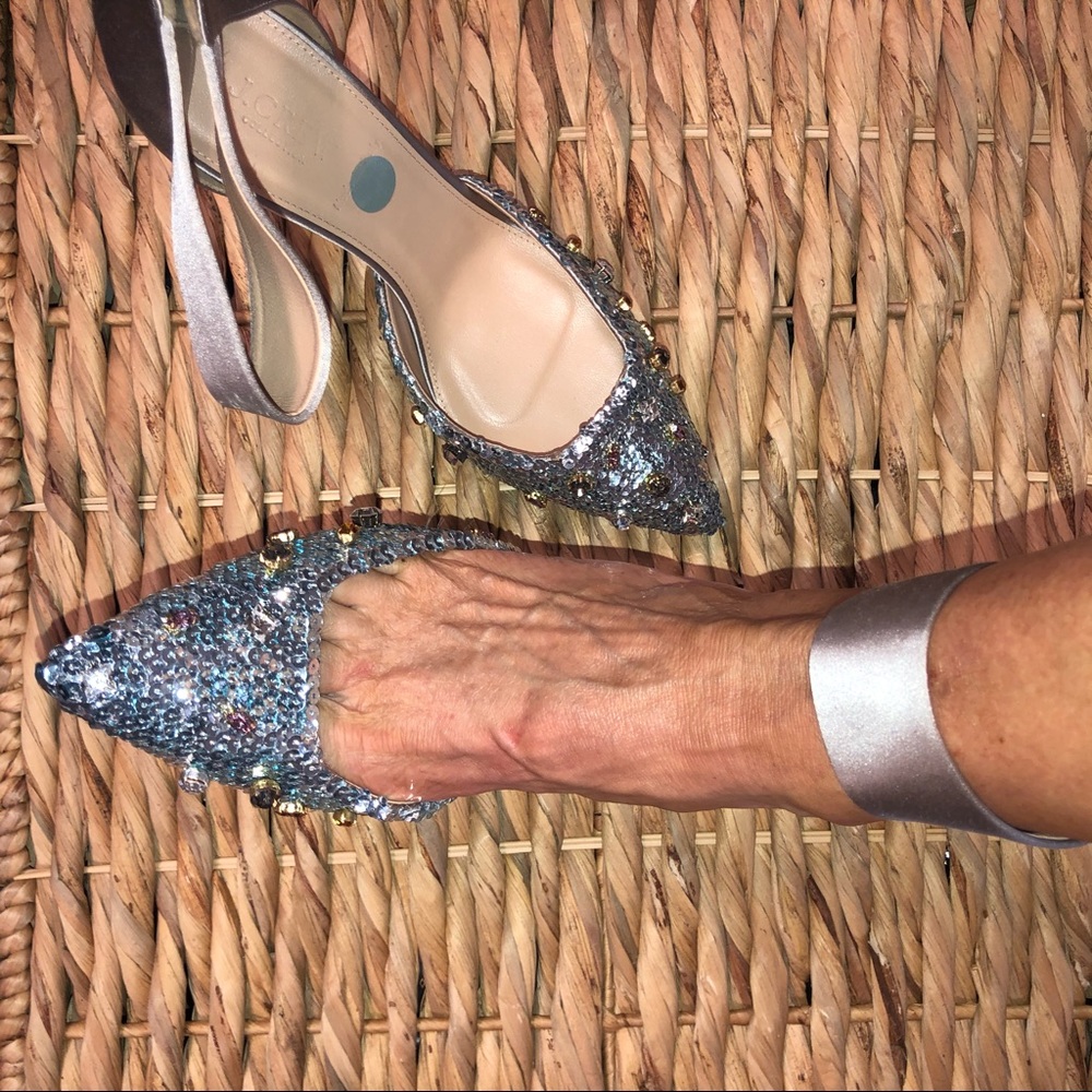 J CREW satin ankle strap embellished pump 9 1/2